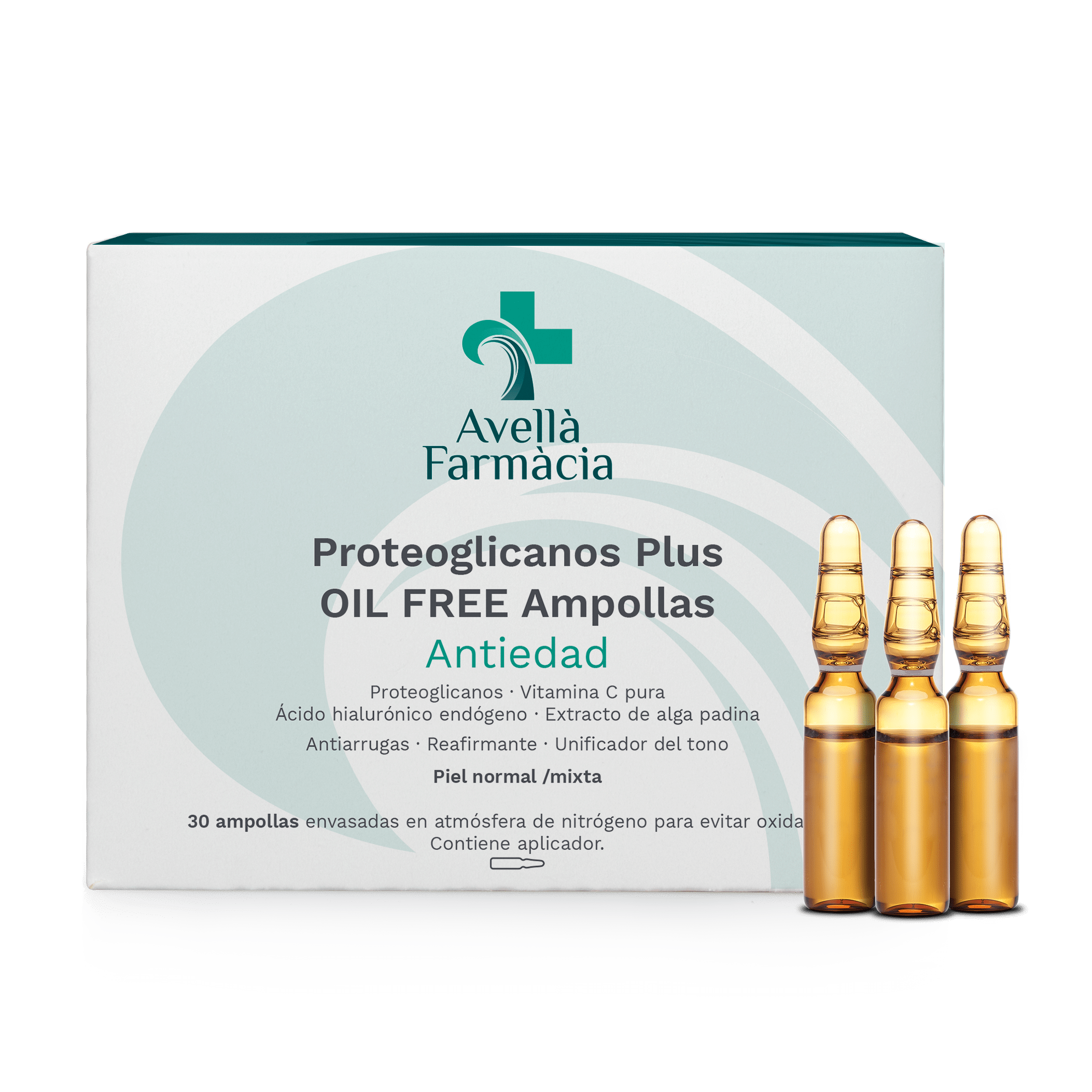 FARMÀCIA AVELLÀ PROTEOGLICANOS PLUS OIL FREE 30UX2ML Ampollas en versión oil-free con proteoglicanos y vitamina C que hidratan