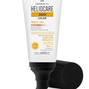 Protector solar en formato de gel resistente al agua con factor de protección avanzado 50+ en tono beige